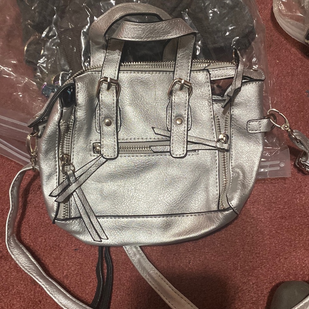 A silver handbag